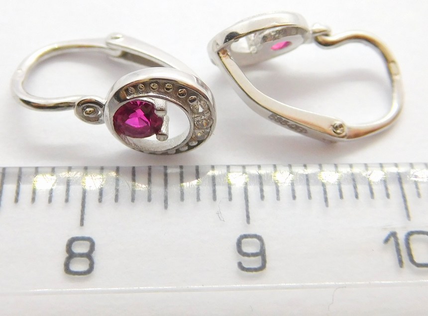 Klenoty Budín Dětské zlaté náušnice z bílého zlata se zirkony a červenými rubíny 585/1,27gr HK2115