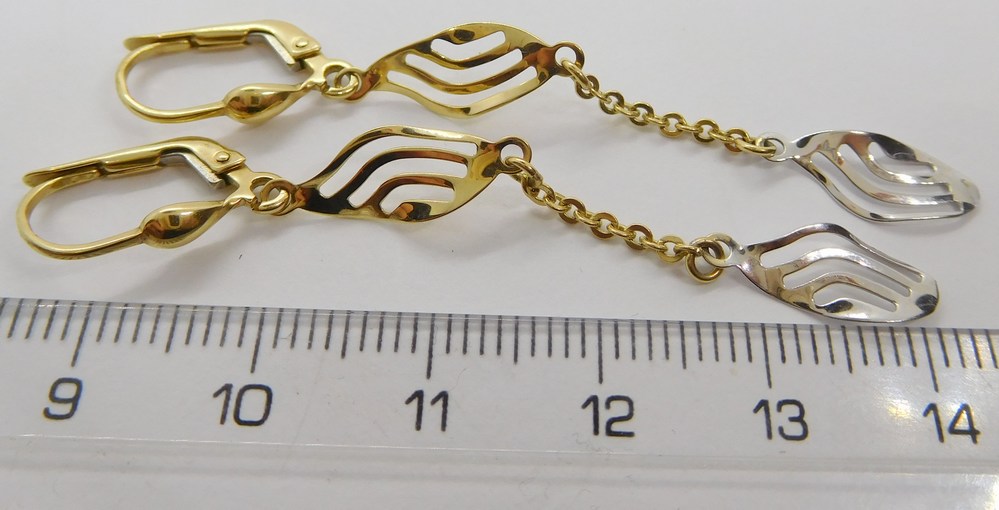 Klenoty Budín Dámské visací gravírované náušnice z bílého a žlutého zlata 585/1,95gr HK2133