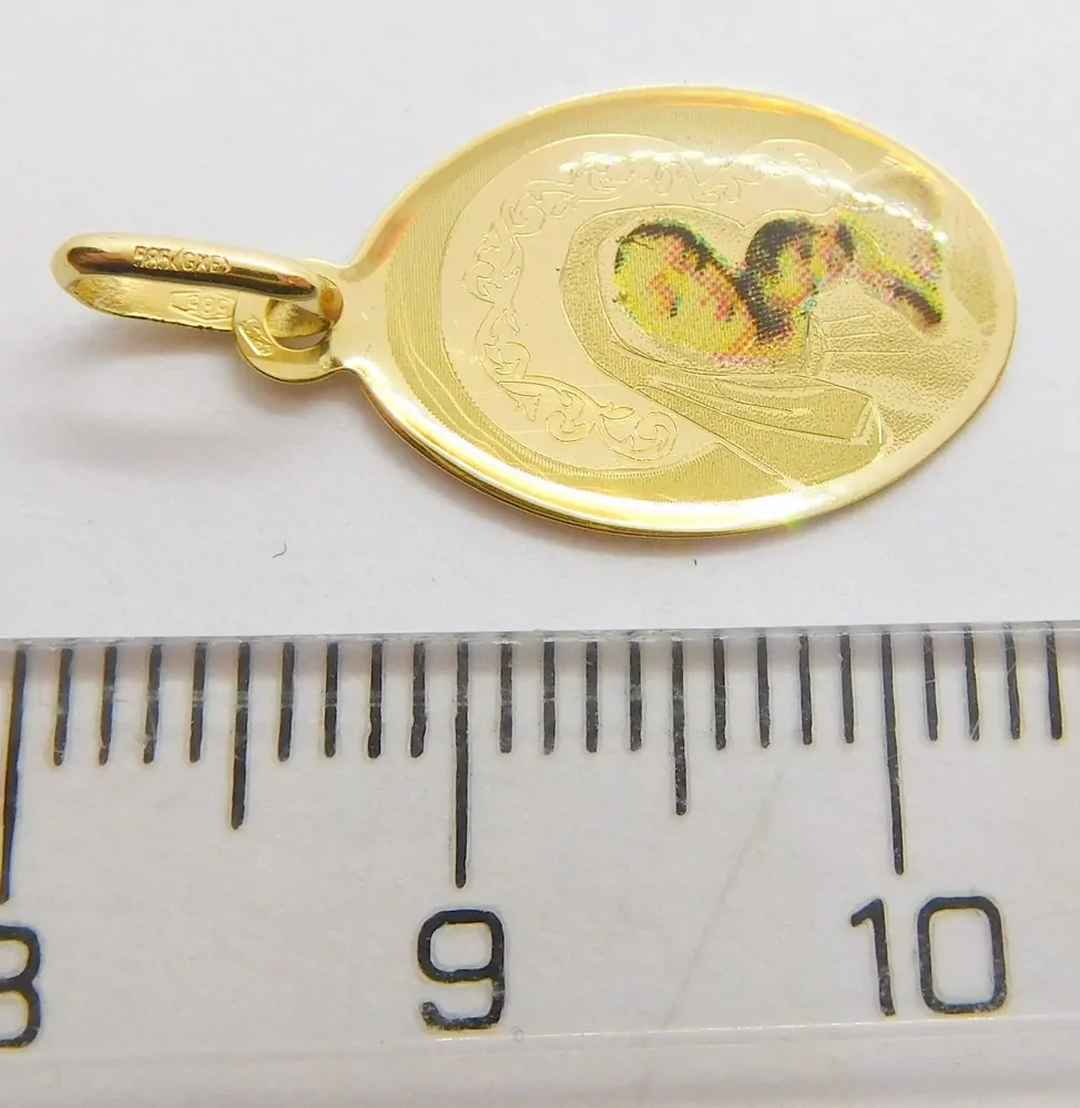 Klenoty Budín Dámský zlatý přívěsek - malovaná zlatá madonka s gravírováním 585/0,75gr G4444