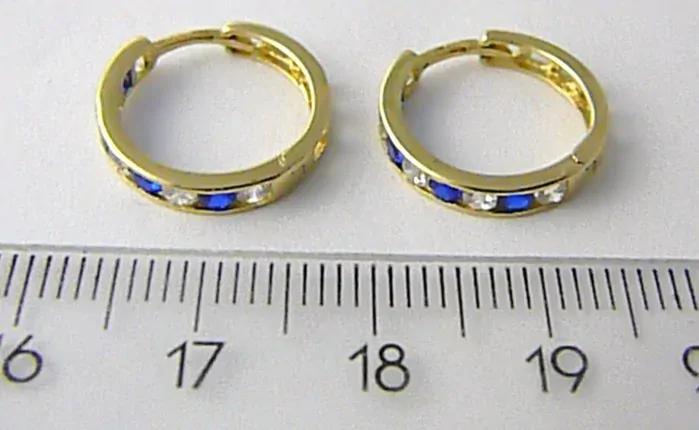 Klenoty Budín Dámské velké zlaté kruhy 14mm s modrými safíry a zirkony 585/2,01 gr HK2257