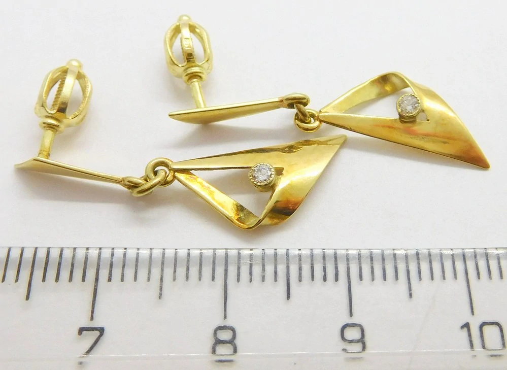 Klenoty Budín Dámské visací náušnice ze žlutého zlata s diamanty 2 x 0,066CT 585/1,96gr HKD47