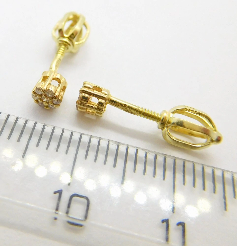 Klenoty Budín Dámské peckové zlaté náušnice s diamanty na šroubek 585/0,95gr 2ksx0,02ct + 12ks 0,05ct HKD65