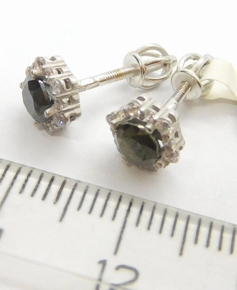 Klenoty Budín Dámské zlaté peckové náušnice z bílého zlata s černými zirkony 585/1,77gr 6630323