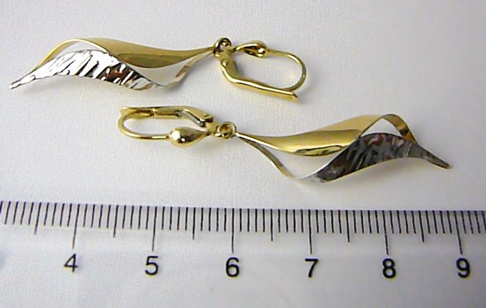 Klenoty Budín Dámské visací zlaté náušnice v kombinaci bílého a žlutého AU 585/2,25gr HK2076