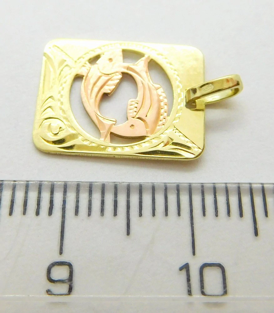 Klenoty Budín Zlatý přívěsek s gravírováním - znamení RYBY z růžového a žlutého zlata 585/0,86gr GUPYN-68881