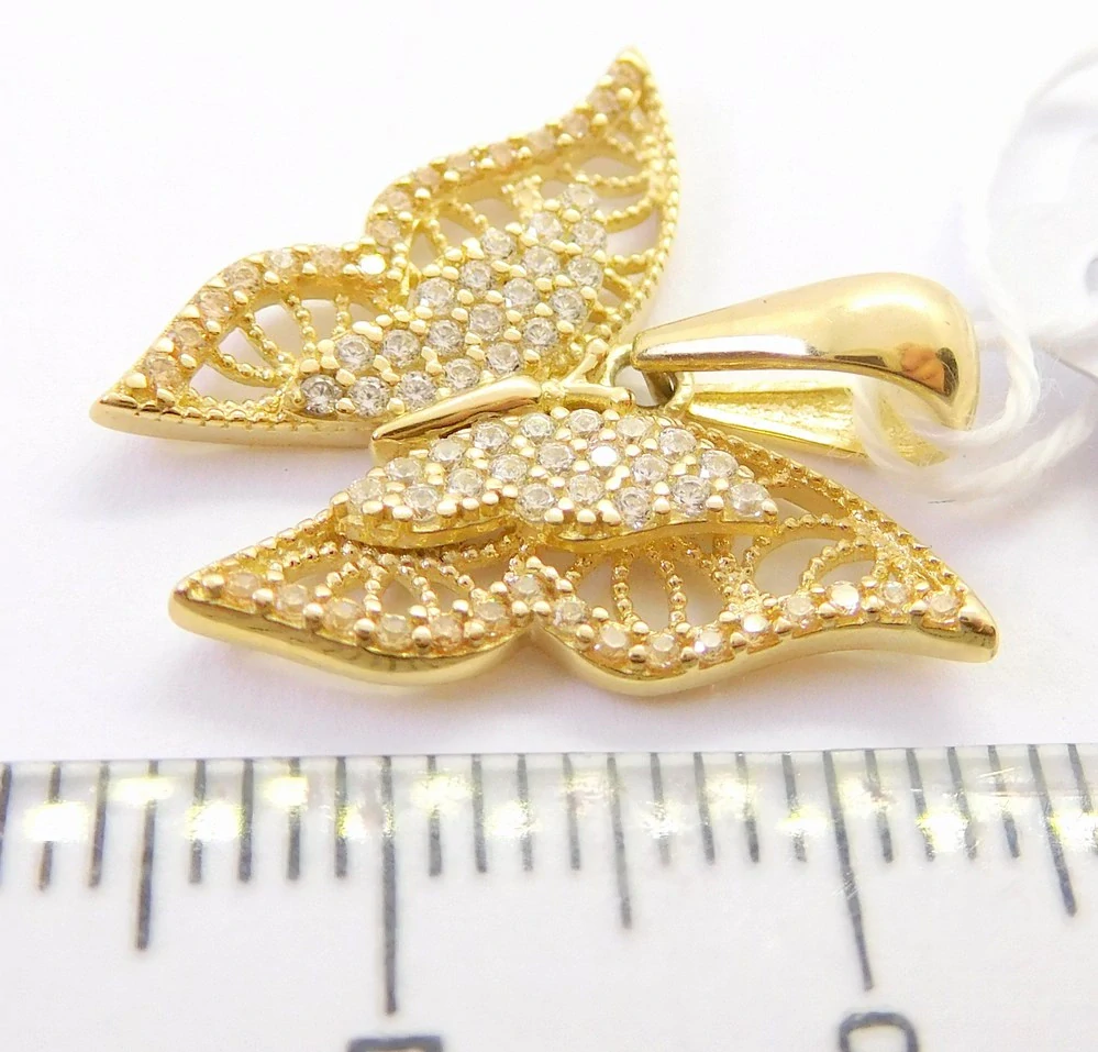 Klenoty Budín Dámský velký zlatý přívěsek se zirkony motýlek 585/2,22gr HK3266