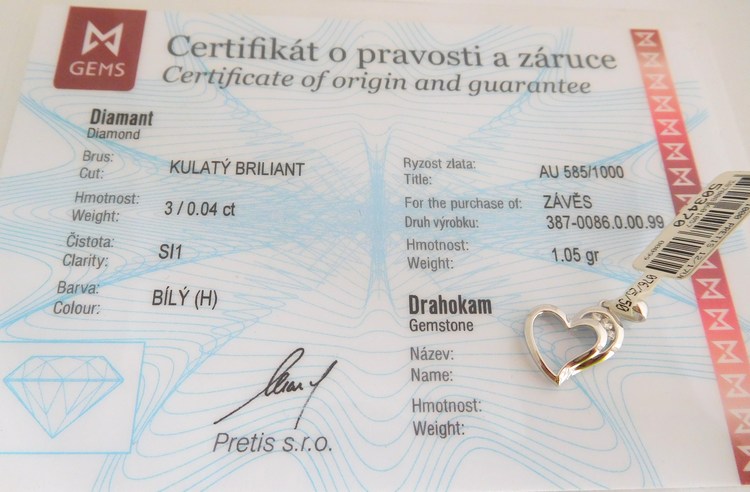 Klenoty Budín Diamantový zlatý přívěsek z bílého zlata - srdíčko s brilianty 585/1,05g 3870085
