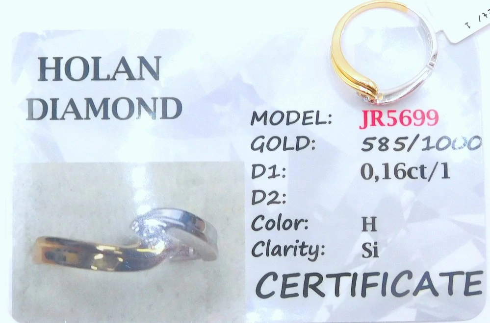 Klenoty Budín Zásnubní diamantový prsten z bílého a žlutého zlata 585/2,62gr vel. 52 diamant 0,06CT JR5699