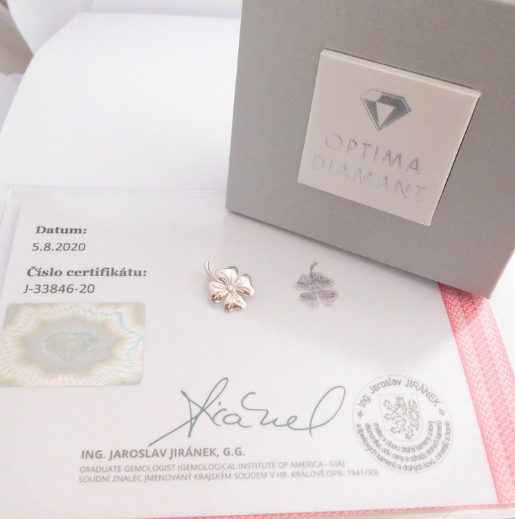 Klenoty Budín Diamantový zlatý přívěsek s diamantem - čtyřlístek pro štěstí 0,007ct 585/0,80gr J-33846-20