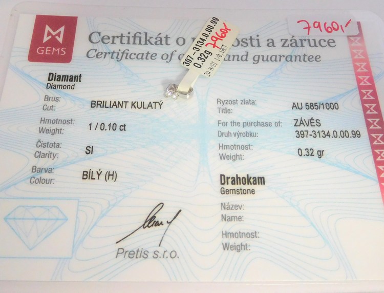 Klenoty Budín Zlatý diamantový jemný přívěsek s diamantem 0,10CT 585/0,32gr 3973134