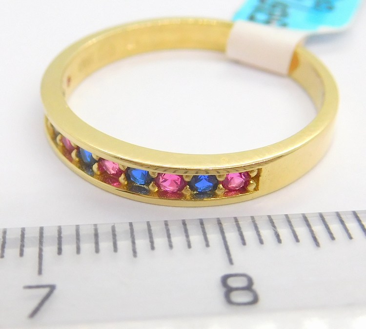 Klenoty Budín Dámský zlatý prstýnek se safíry a rubíny vel. 55 585/2,09gr HK1074