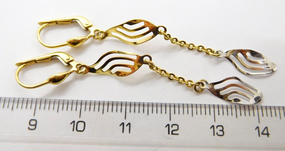 Klenoty Budín Dámské visací gravírované náušnice z bílého a žlutého zlata 585/1,95gr HK2133