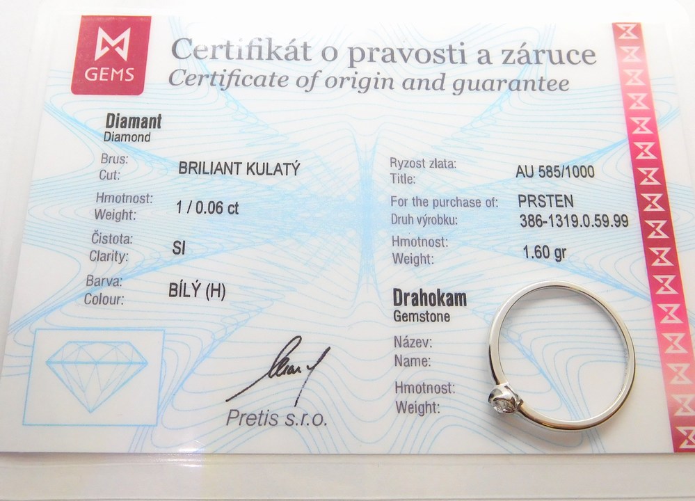 Klenoty Budín Zásnubní diamantový prsten z bílého zlata 0,06ct 585/1,60gr vel. 59 3861319
