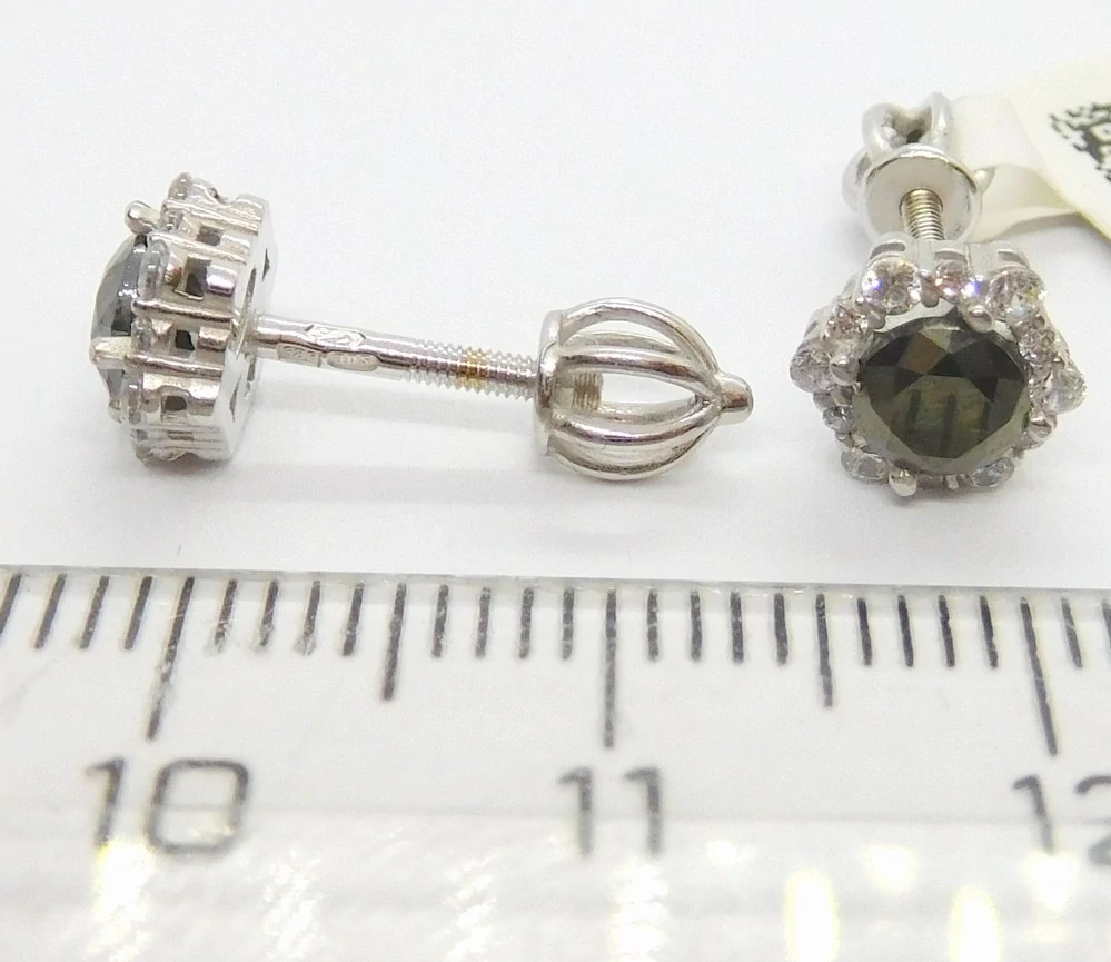 Klenoty Budín Dámské zlaté peckové náušnice z bílého zlata s černými zirkony 585/1,77gr 6630323