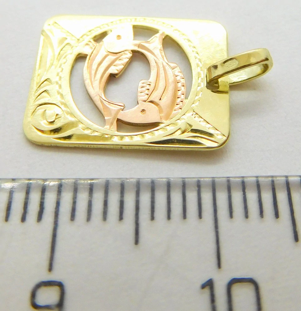 Klenoty Budín Zlatý přívěsek s gravírováním - znamení RYBY z růžového a žlutého zlata 585/0,86gr GUPYN-68881