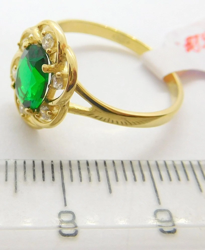 Klenoty Budín Mohutný zlatý prsten s velkým zeleným smaragdem 585/2,40gr vel. 59 HK1241