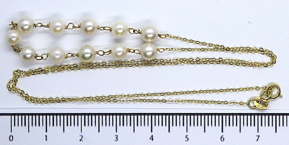 Klenoty Budín Dámský zlatý náhrdelník s bílými perlami 585/2,54gr 45cm HK4066