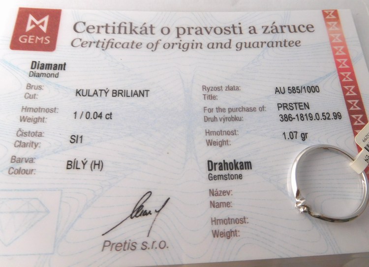 Klenoty Budín Zásnubní prsten z bílého zlata s jedním diamantem vel. 53 585/1,27gr 3861817