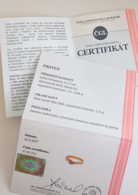 Klenoty Budín Zásnubní zlatý diamantový prsten s diamantem vel. 59 585/2,55gr 17-01 211 T277