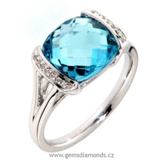 Luxusní prsten s diamanty, blue topaz, kolekce Glare, bílé zlato