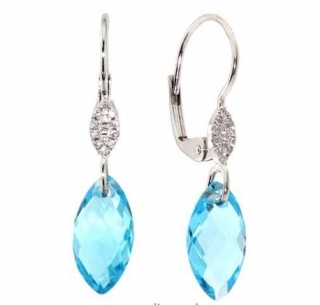 Náušnice s diamanty, blue topaz, kolekce Breeze, bílé zlato