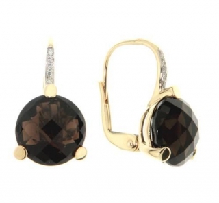 Náušnice s diamanty, záhněda, kolekce Natural, žluté zlato 3830344