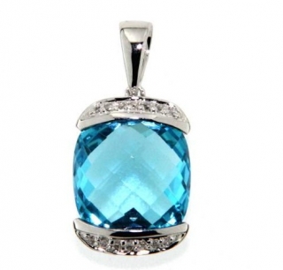 Luxusní přívěsek s diamanty, blue topaz, kolekce Glare, bílé zlato