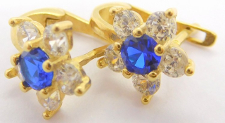 Klenoty Budín Zlaté dámské/dívčí náušnice s modrými safíry a zirkony 585/1,34gr H050