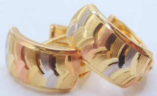 Klenoty Budín Dámské gravírované náušnice ze tří barev zlata na patent 585/2,23gr HK2498