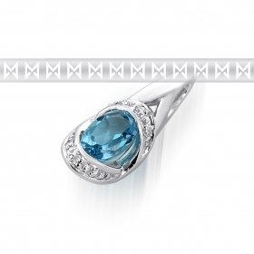 Diamantový přívěsek z bílého zlata s diamanty a světle modrým topazem 585/1,15gr