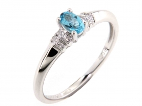 Klenoty Budín Prsten s diamantem, bílé zlato briliant, modrý topaz (blue topaz) 3861138