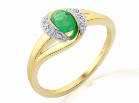 Prsten s diamantem, žluté zlato briliant, smaragd (emerald) v kombinaci s lesklo 3811936-5-57-96
