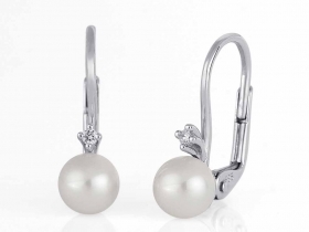 Diamantové náušnice, bílé zlato briliant, pravá perla bílá  585/1,4 gr