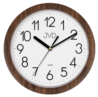 Nástěnné netikající tiché hodiny JVD quartz H612.20 imitace dřeva tmavé
