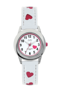Bílé dětské náramkové hodinky JVD basic J7125.1 s růžovými srdíčky