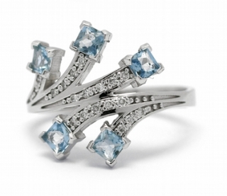 Diamantový prsten s brazilskými akvamaríny (0,645ct) 585/3,43 gr J-22188-13 POŠTOVNÉ ZDARMA!