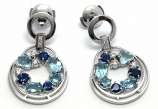 Diamantové náušnice se safíry, akvamaríny a diamanty 585/6,60 gr J-21360-12POŠTOVNÉ ZDARMA!