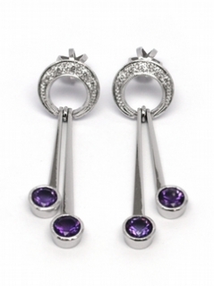 Diamantové náušnice s fialvoými ametysty a diamanty 585/3,69 gr J-21293-12 POŠTOVNÉ ZDARMA!