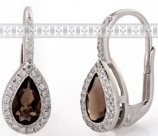 Diamantové zlaté náušnice s přírodními kameny (záhněda - smoky quartz) 3880806) POŠTOVNÉ ZDARMA!