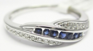Luxusní prsten s diamantem, bílé zlato briliant, přírodní safír vel.54 3860481