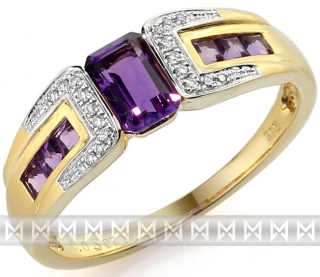 Luxusní zlatý prsten s pravými diamanty a fialovým ametystem 3811725